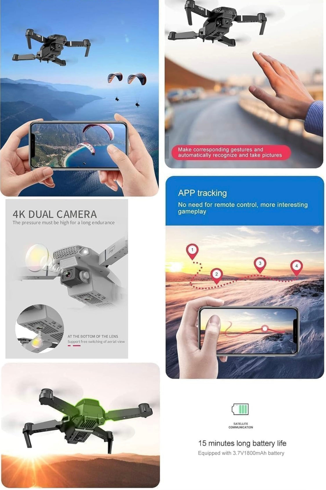 Drone with 4k Camera Foldable 1080P HD Drone with FPV Live Video
