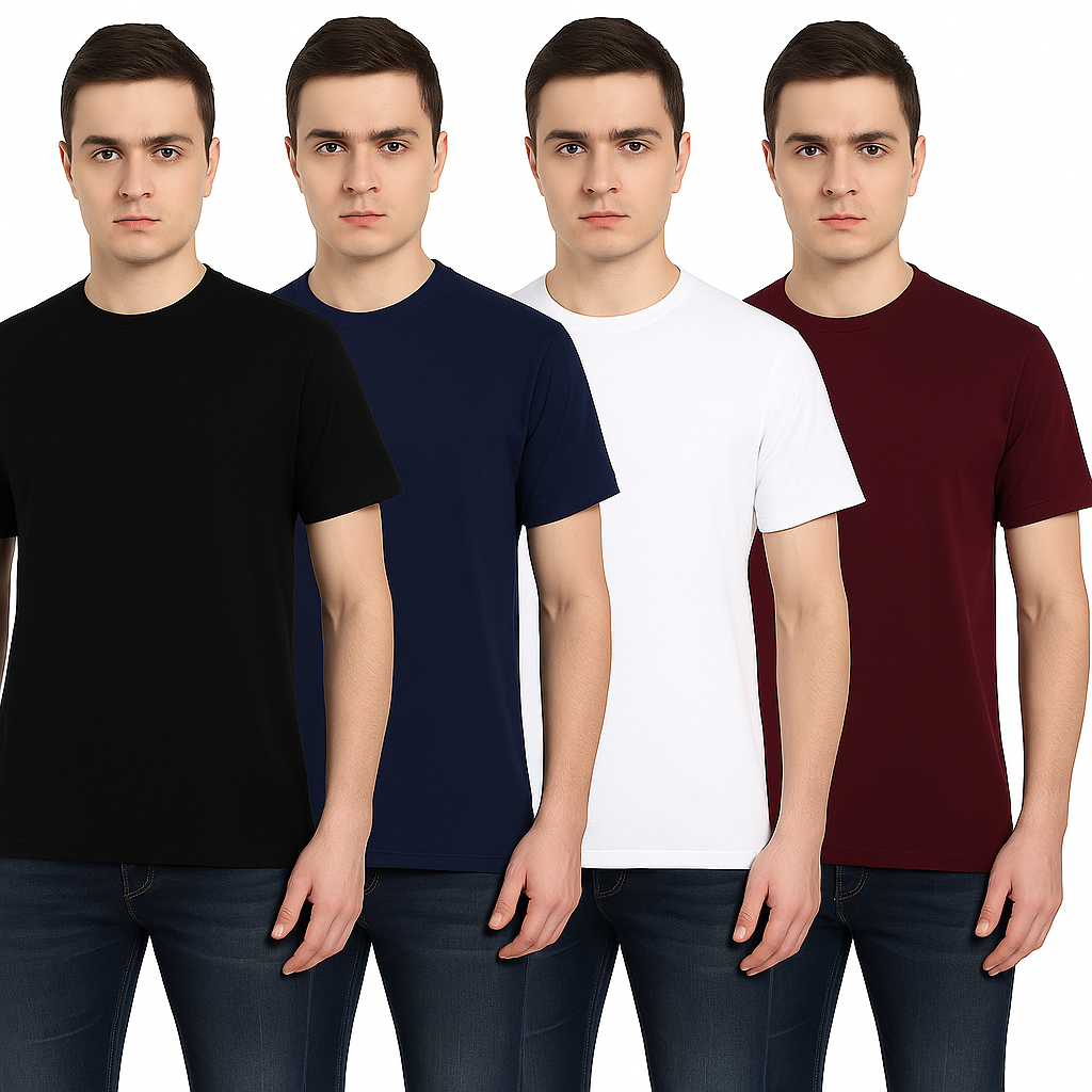 Solid Pack of 4: Half Sleeves Crew Neck At Just ₹499/-