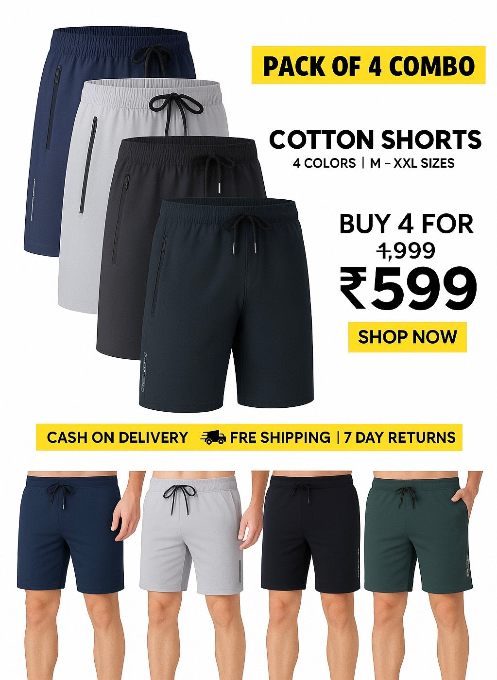 Men's Stretch Shorts ( PACK OF 4 PC )