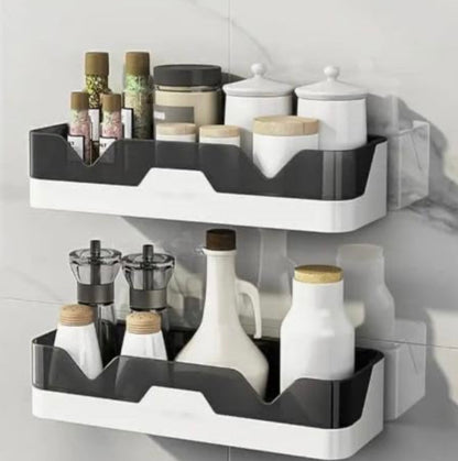 Pack of 2 Self-Adhesive Plastic Wall Mounted Bathroom Rack