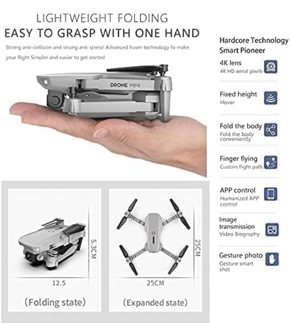 Drone with 4k Camera Foldable 1080P HD Drone with FPV Live Video