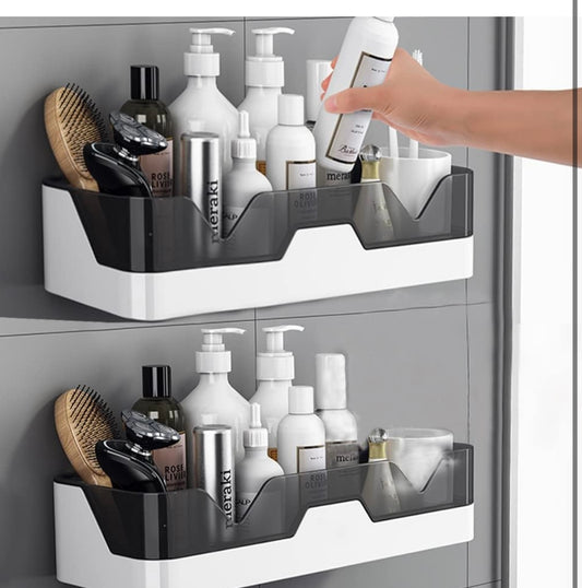 Pack of 2 Self-Adhesive Plastic Wall Mounted Bathroom Rack