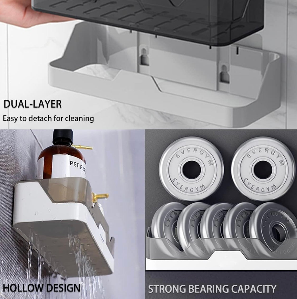 Pack of 2 Self-Adhesive Plastic Wall Mounted Bathroom Rack